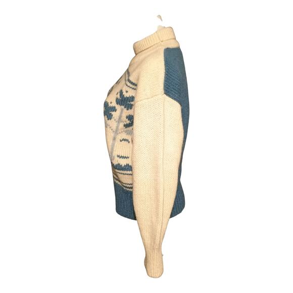 Esprit Sport Women's Vintage Wool White Blue Deer Trees Turtle Neck Sweater Sz S - Picture 4 of 9